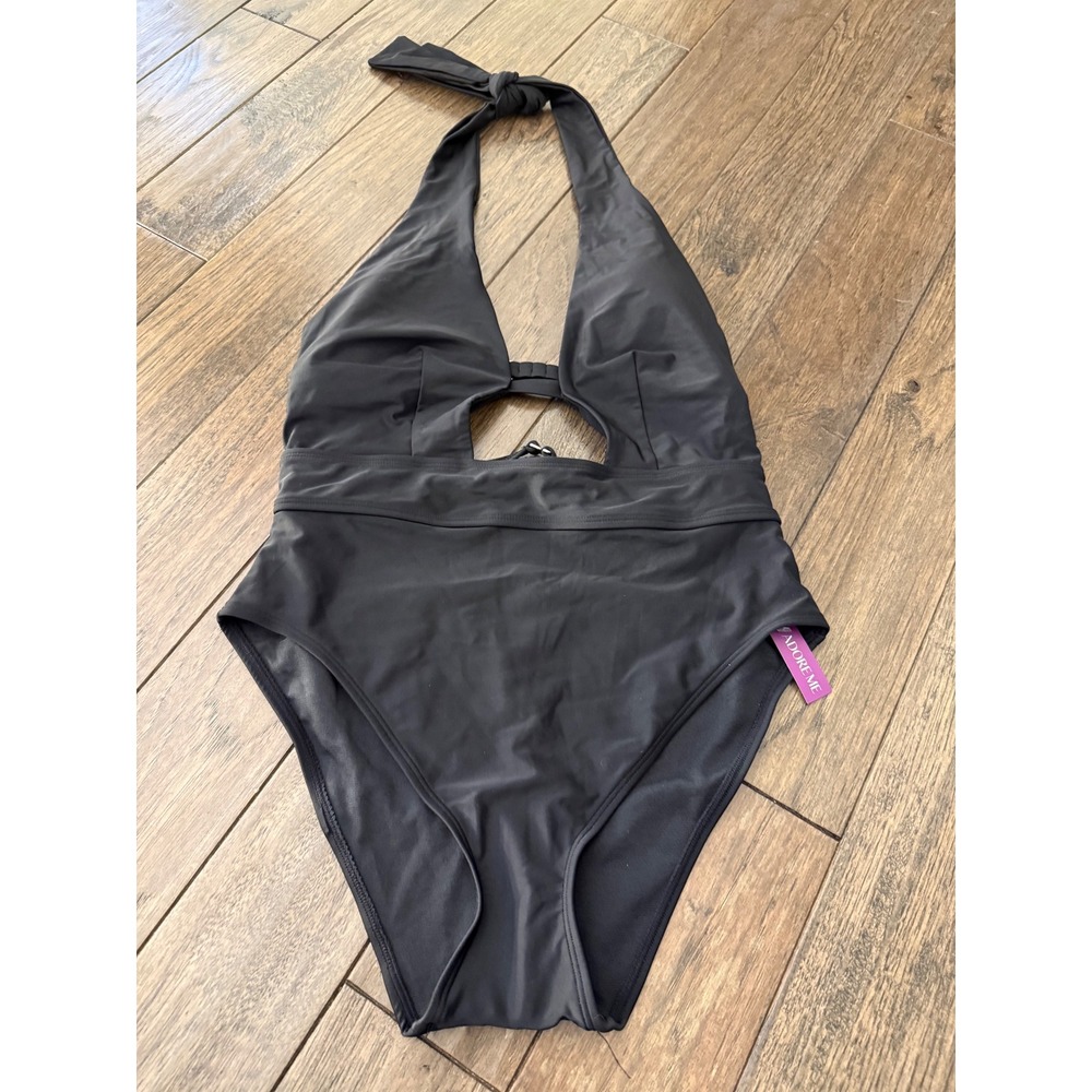 Adore Me One Piece Swimsuit Women M Black Halter Cutout‎ Monokini ADM47 NEW